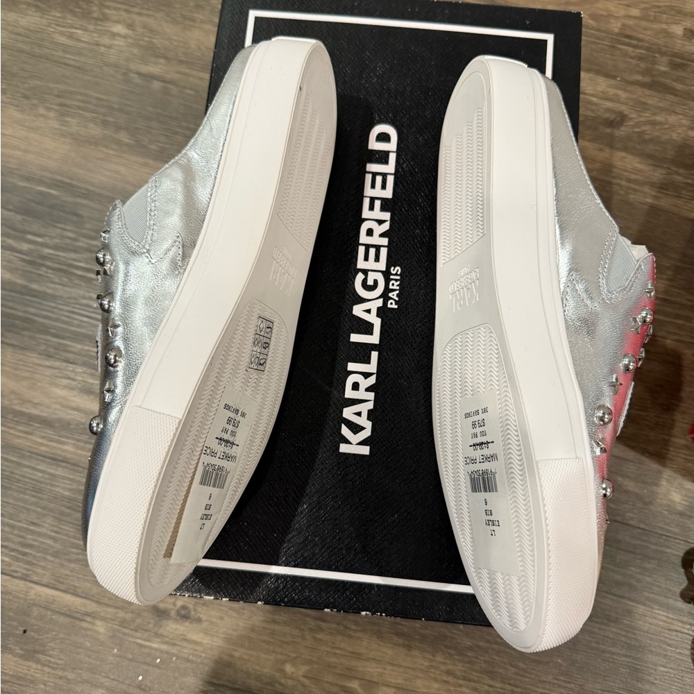 Karl Lagerfeld Paris EISLEY Silver Metallic Slip-on Sneaker/Mule US 6 - Picture 3 of 5